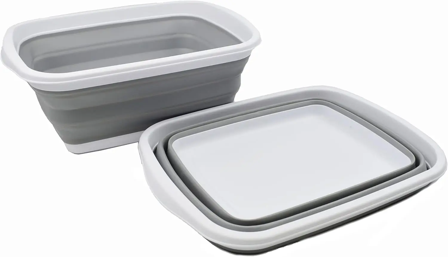 10L (2.6 Gallons) Collapsible Tub - Foldable Dish Tub - Portable Washing Basin - Space Saving Plastic Washtub (White/Grey, 2)