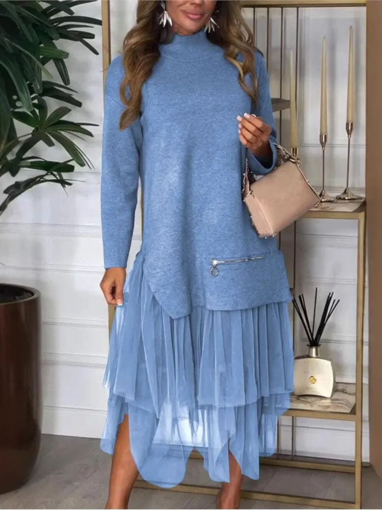 Elegant Long-sleeved Half Turtleneck Top + Skirt 2-piece Set For Women Mesh Skirt Solid Color Loose Asymmetric Skirt Suit Female - AliExpress 200000345 Elegant Long-sleeved Half Turtleneck Top + Skirt 2-piece Set For Women Mesh Skirt Solid Color Loose Asymmetric Skirt Suit Female - AliExpress 200000345