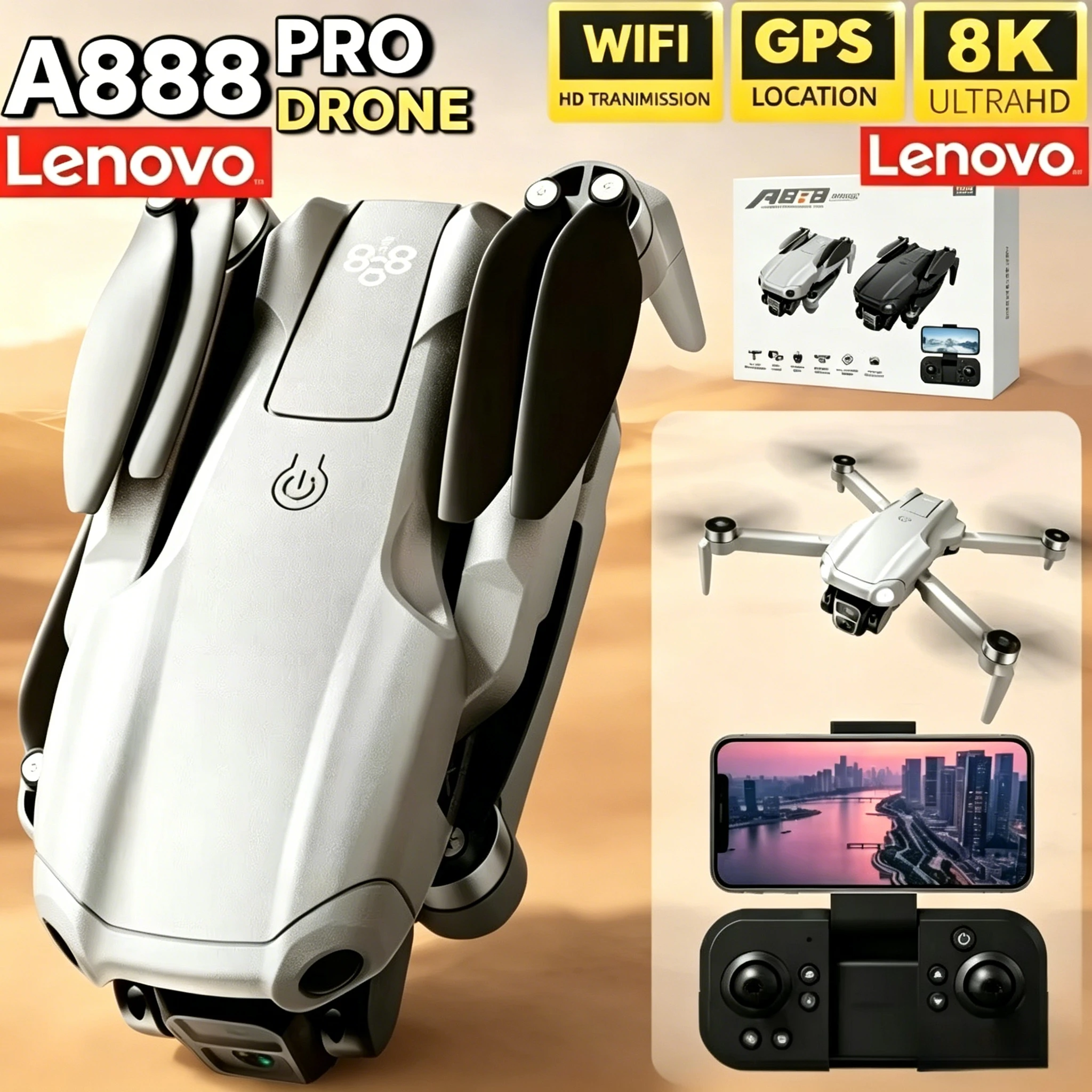 레노버 프로페셔널 A888 프로 드론 4K 듀얼 카메라 5G WIFI 스크린 탑재 브러시리스 모터 장애물 회피 쿼드콥터