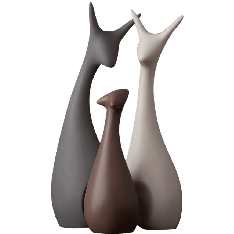 Nordic Ceramic Animals Ornaments Home Cabinet Crafts Elephant Cat Deer Rabbit Snail Miniatures