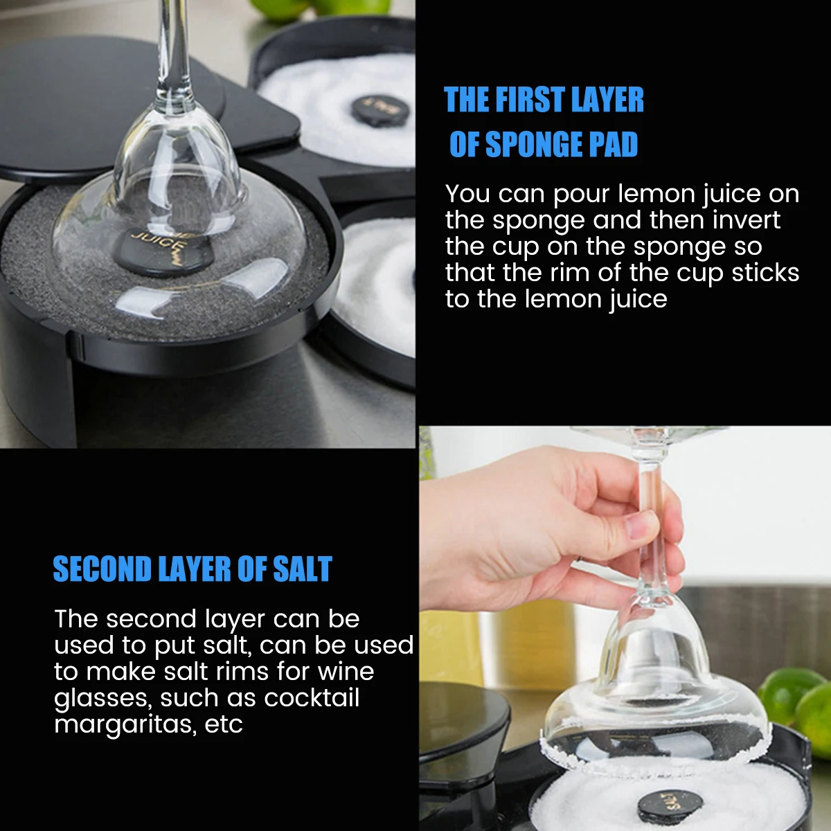 Cocktail Rimming Container 3 Tier Foldable Portable Glass Rimmer for Margarita and Cocktails