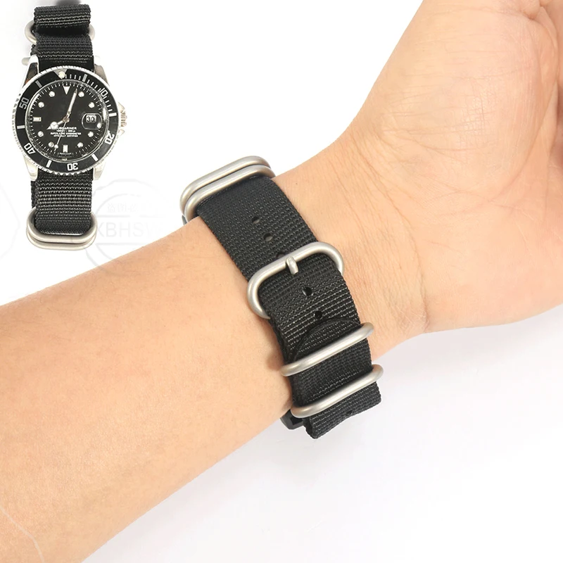 Heavy Duty Nylon Strap with Five-Ring Buckle - Canvas Watch Bracelet