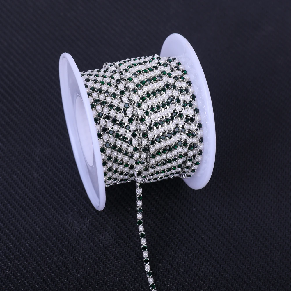 2mm Silber Perle Strass Tasse Kette Band Glas dichte bunte Strass Perle Kette Trim Bekleidung Tasse Kette für DIY Kleidungsstücke – Detail 8