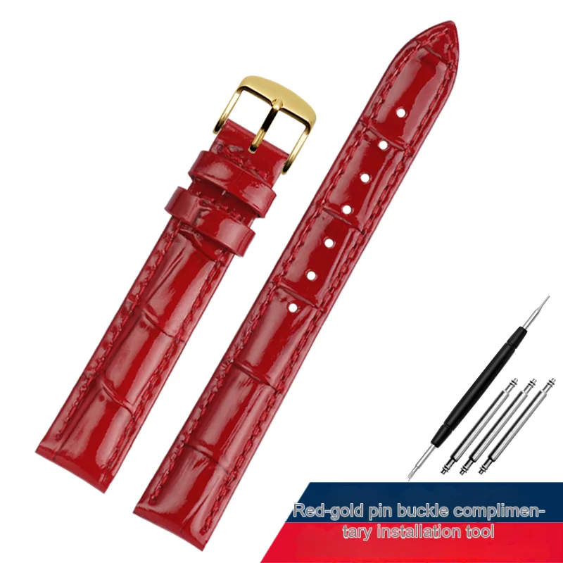 Wine Red Glossy Leather Watch Strap - 18mm Universal Women's Accessory