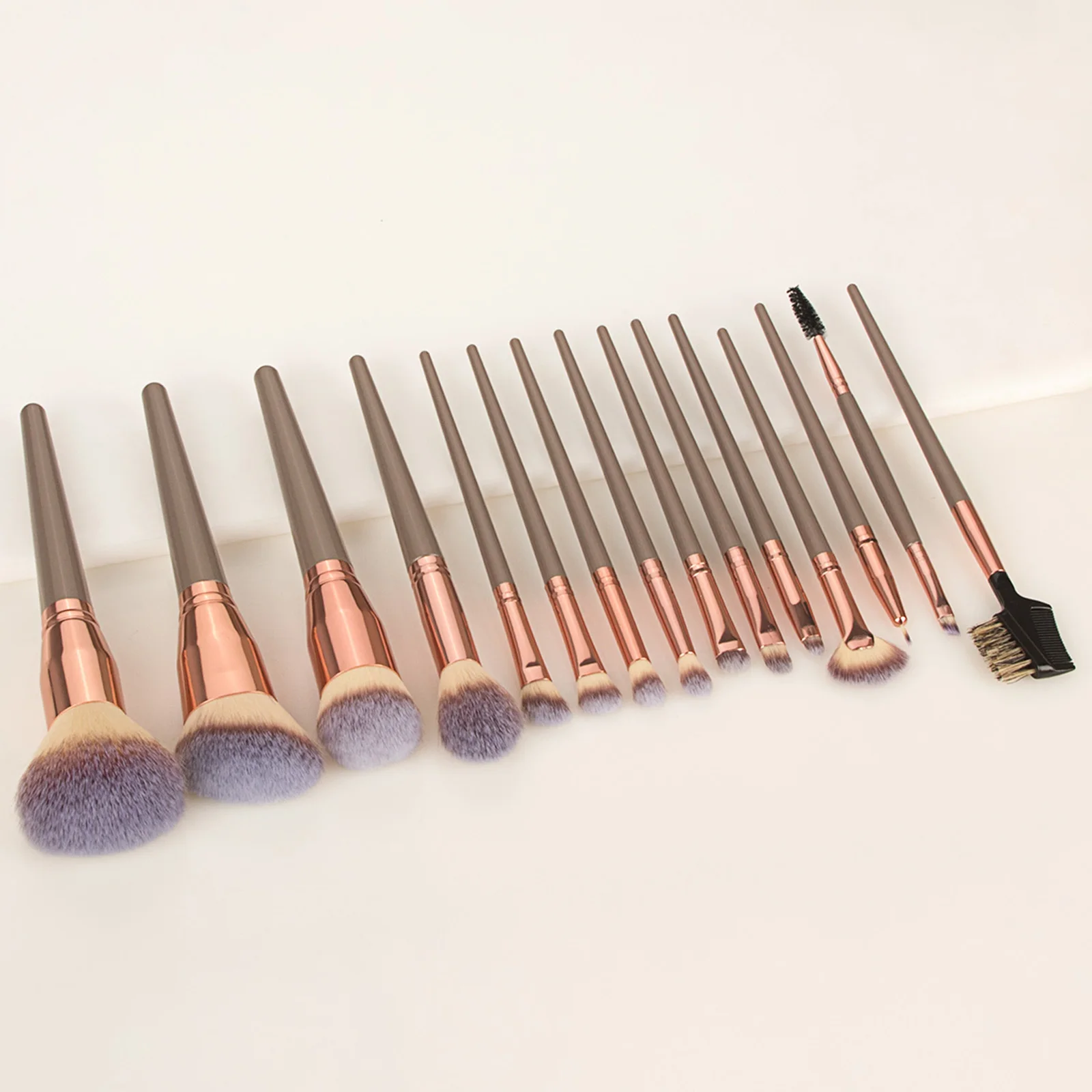 15Pcs 메이크업 브러쉬 세트(보관 가방 포함) 파운데이션 블러쉬 아이섀도 눈썹 화장품 도구용 부드러운 강모 페이스 아이 브러쉬 키트