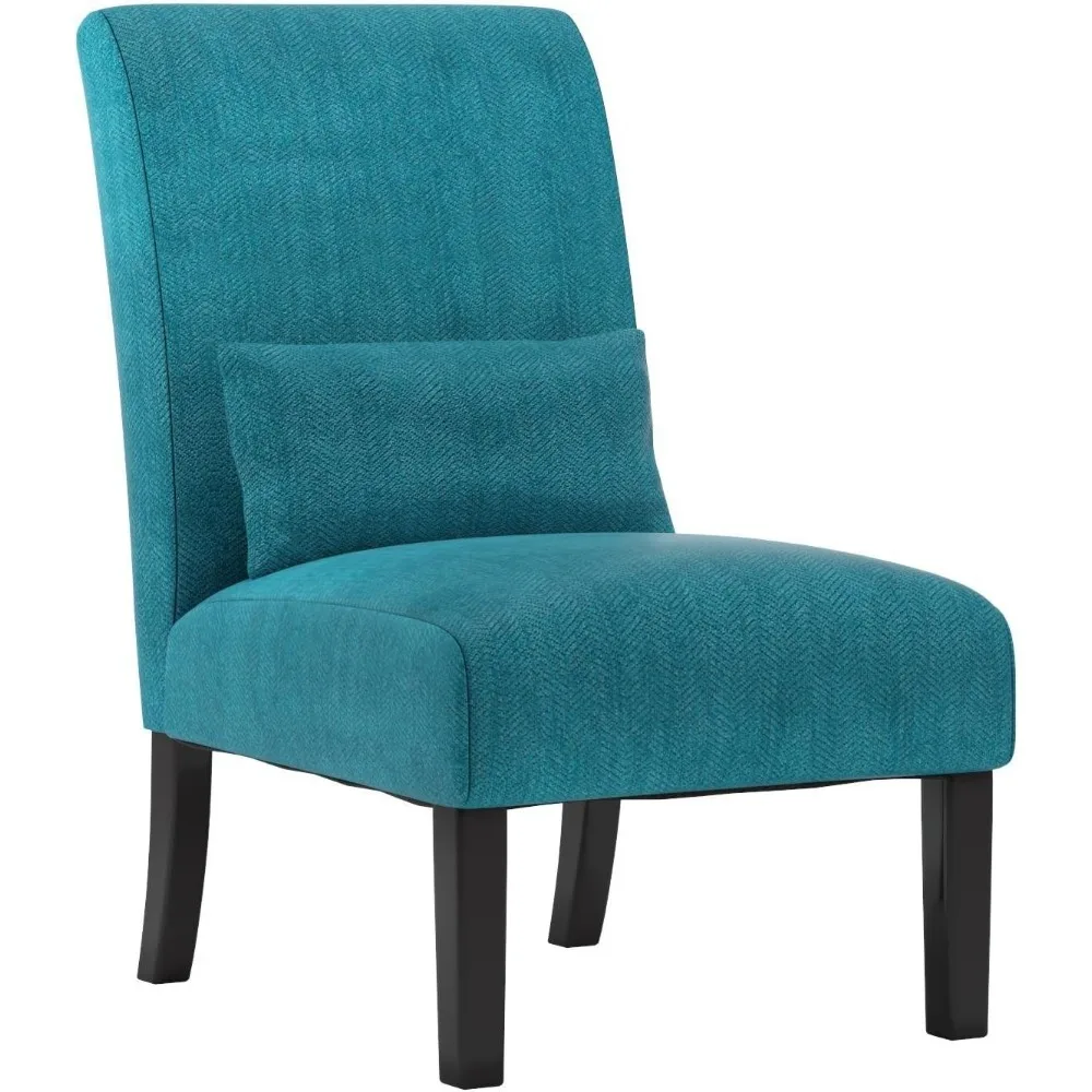 Pisano Teal Blue Fabric Armless Contemporary Accent Chair with Kidney Pillow 5