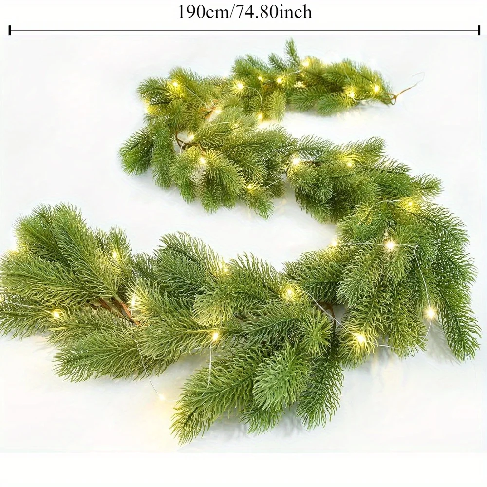 thumbnail image 1 of 6ft Christmas Green Garland with LED Lights Realistic Cedar Garland and Cypress Garland Holiday Fireplace Table Centerpiece, 1 of 4