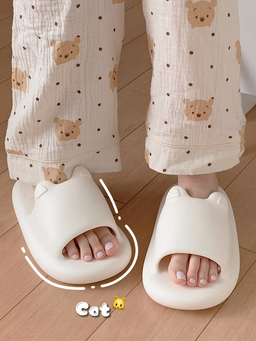 Soft Thick Soled Cute Cat Home Slippers For Men And Women Summer EVA Anti-slip Home Bathroom Slippers Ins thick platform slippers women indoor bathroom slipper soft eva anti slip lovers home floor slides ladies summer shoes sh426