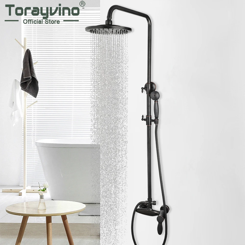 

Torayvino ORB Bathroom Shower Faucet Set Wall Mounted Rainfall 8" Round Head 2 Ways 1 Handle Bathtub Shower Faucets Mixer Taps