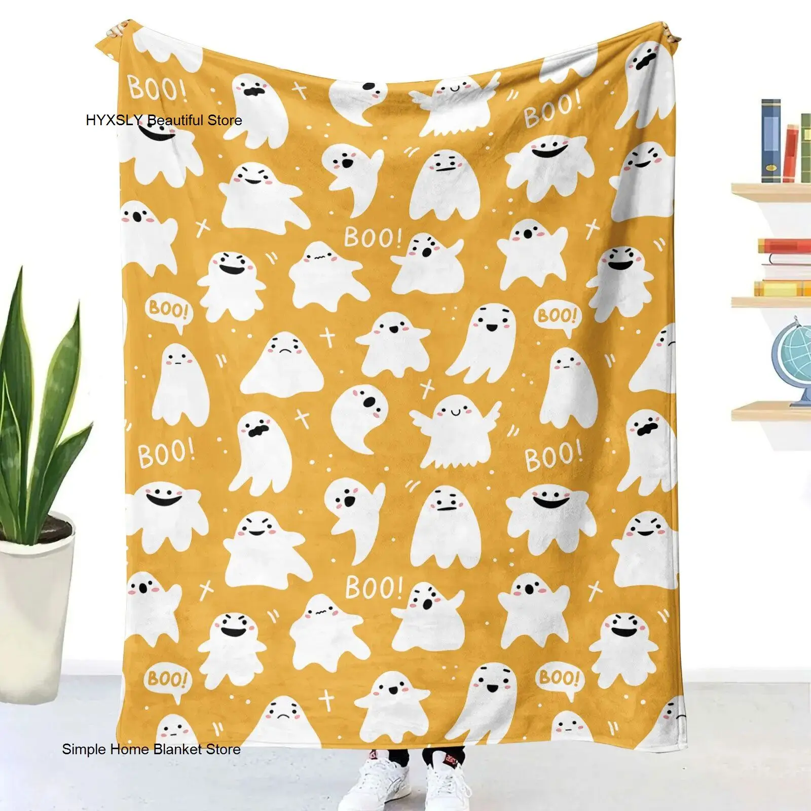 

Funny Halloween Ghost Printed Flannel Blanket Thickened Fluffy Soft Air Conditioning Blanket For Bed Couch Sofa Cover