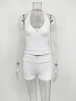 Trendix Bodycon Tank Tops 2 Piece Sets Women Summer Slim Solid Sports Yoga Shorts Ladies Street Sexy Deep V Neck Crop Top Suits - Image 6