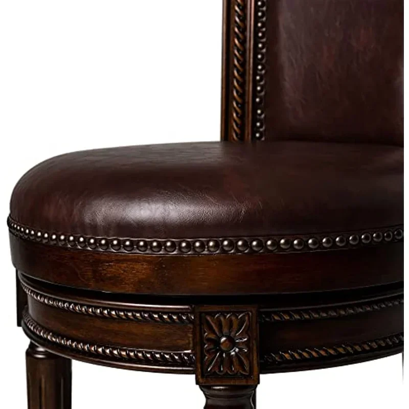 Pullman 26 Inch Tall Counter Height Upholstered Barstool with Back in Dark Walnut Finish with Vintage Brown Leather Cushion Seat - Image 4
