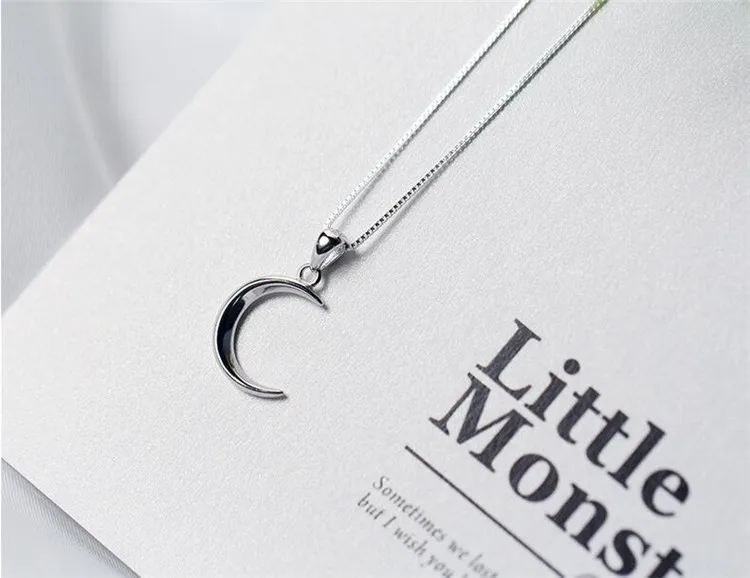 Neue Mode Süße Mond 925 Sterling Silber Schmuck Temperament Crescent Schlüsselbein Kette Anhänger Halsketten XL031 – Detail 1