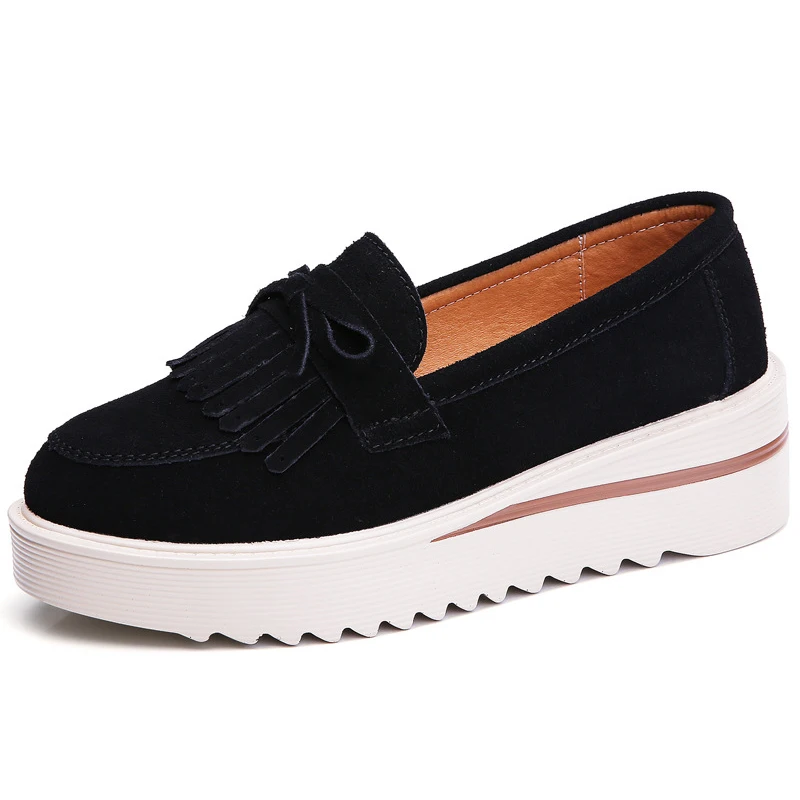 

New Spring Autumn Platforms Shoes Woman Casual Suede Leather Tassel Women Flats Thick Sole Women's Loafers Moccasins Female Shoe