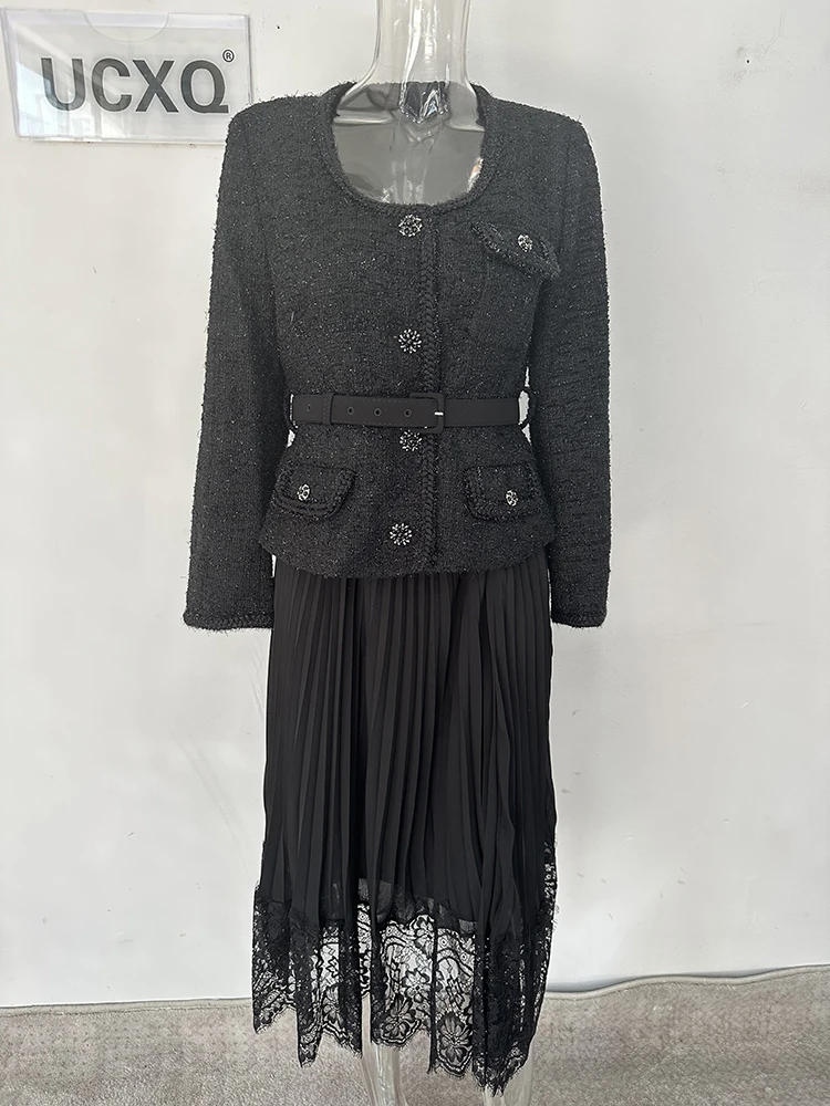 Vintage Beading Buttons O-neck Black Dress With Belt Summer Women Evening Dresses Ladies Wedding Party Clothes Tide