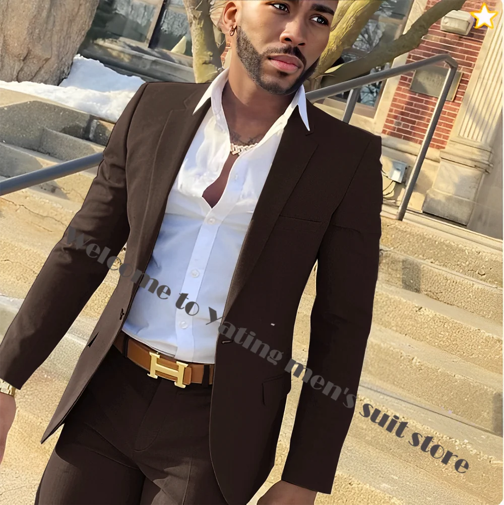 Men's Suit Gray 2 Piece Formal Jacket Pants Business Office Work Wear Homme Male Blazer