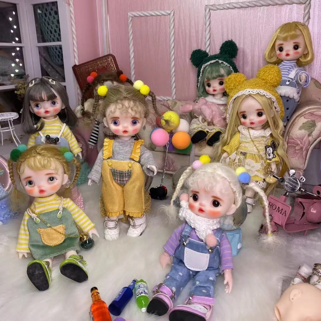

16 см парик шарнирной куклы милые BJD мини кукла ручной кисточка для нанесения куклы с большими глазами игрушки Bjd подарки для девочек ручной работы Макияж сумка игрушка