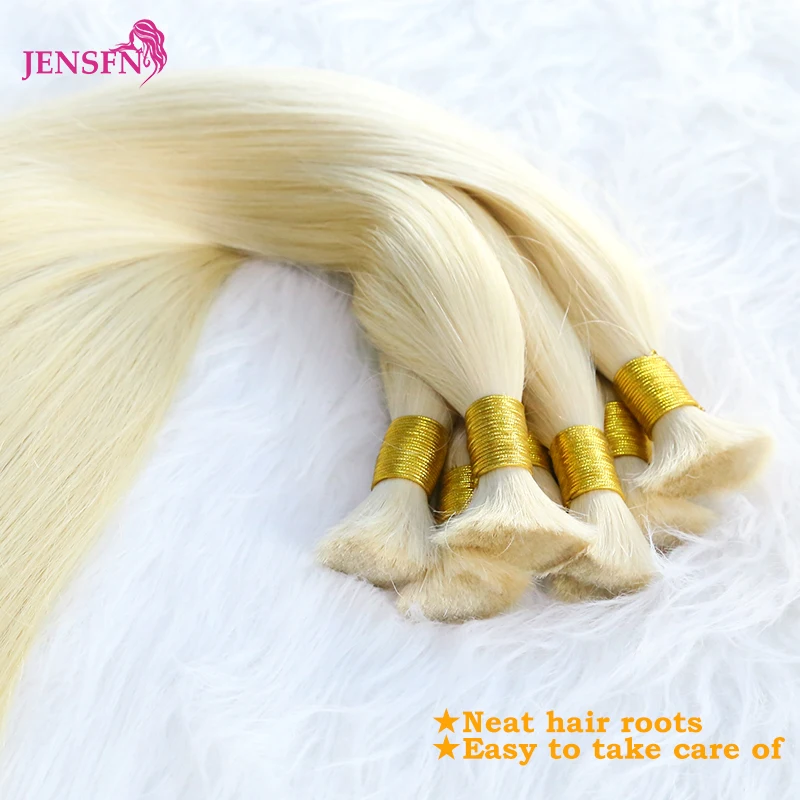 JENSFN Bulk Hair Extensions Human Hair Straight real Natural Hair 50g/Strand #613 60 Brown Blonde Salon Supplies 16"-26" Inch 2