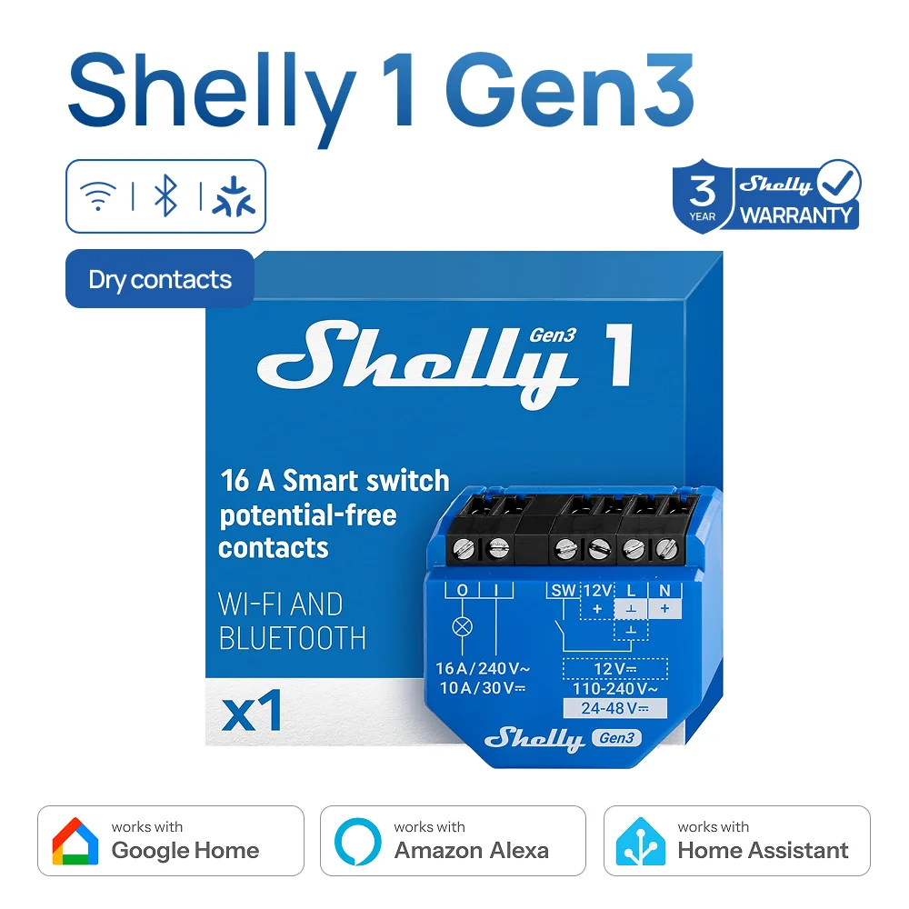 สวิตช์อัจฉริยะแบบไร้สาย Shelly 1 Gen3 รองรับ WiFi และ Bluetooth ควบคุมด้วยรีเลย์ รองรับแรงดันไฟฟ้าต่ำ พร้อมระบบป้องกันความร้อนเกิน 1