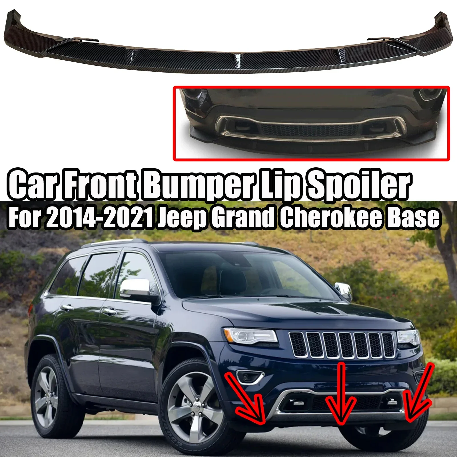 

Для 2014-2021 Jeep Grand Cherokee базовый автомобильный передний бампер, спойлер, сплиттер, корпус, стиль Trackhawk, углеродное волокно