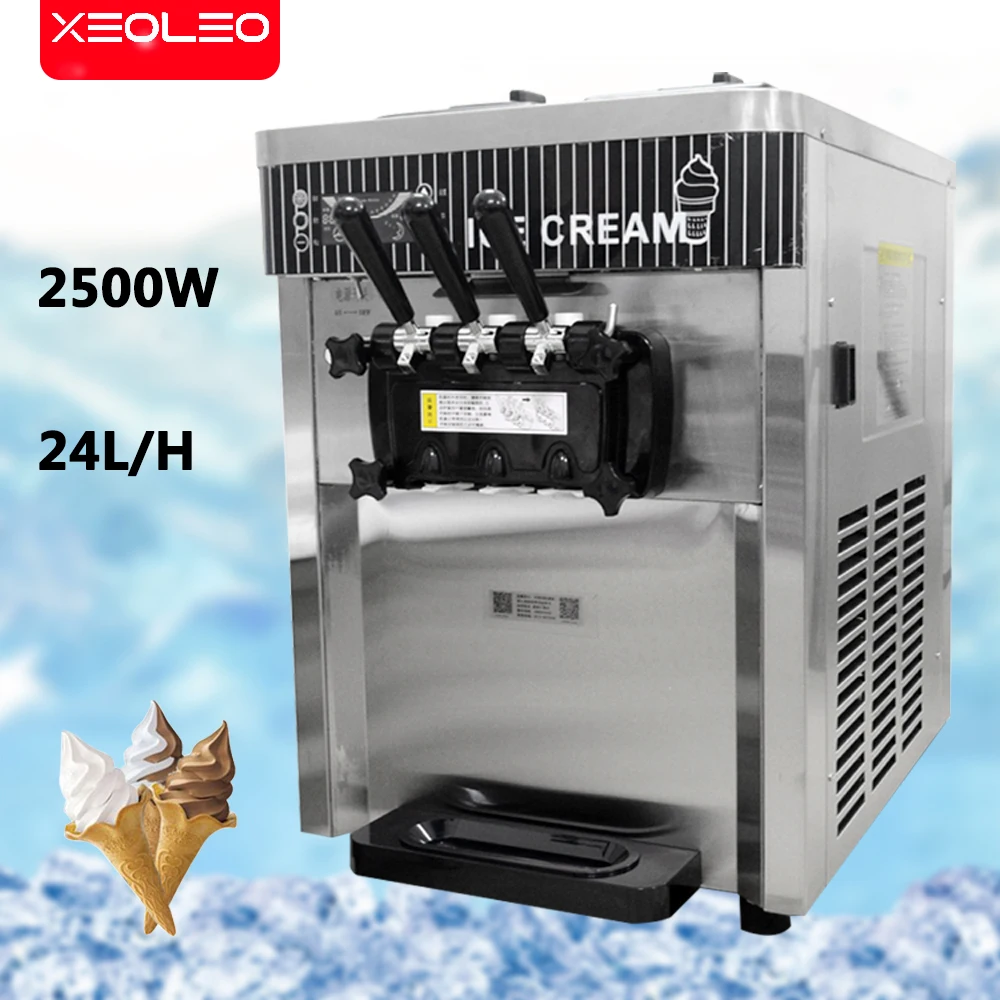 

XEOLEO Commercial 3 Flavors Soft Ice Cream Machines 2500W Desktop Ice Cream Maker 24L/H Air-cooling Ice Cream Making Machine