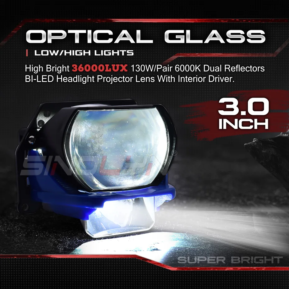 プロジェクター yutakaoh Sinolyn-LEDヘッドライトプロジェクター130W,3インチ,36 000lm