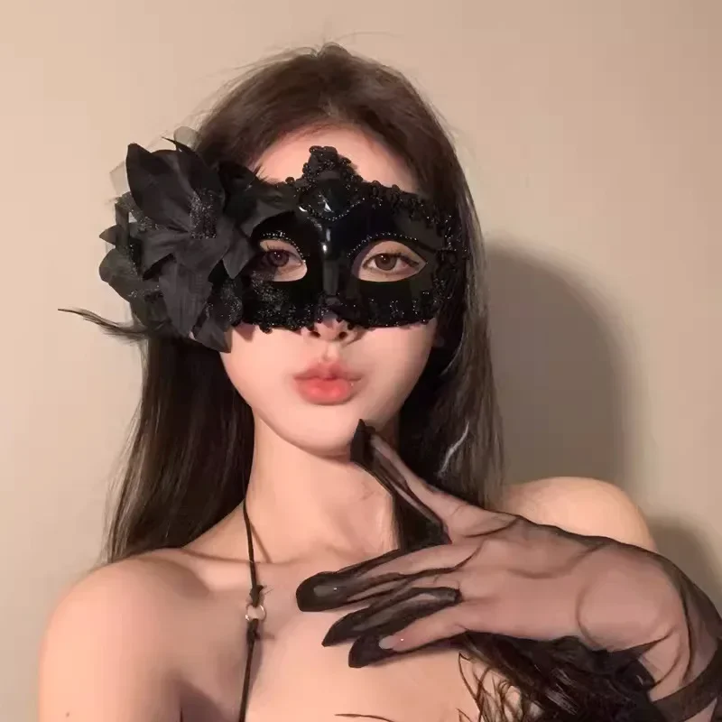 Makeup Mask Ball Party Sexy Half Face Makeup Girl Half Face Fun Lace Mask Halloween Feather Mask Sexy Goddess Beautiful Props - 4