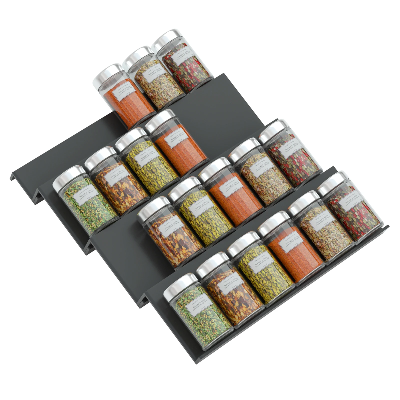 Description Picture 2 of itemAcrylic 4 Tier Spice Drawer Organizer Rack Seasoning Jars Drawer Insert Storage Tray Expandable Kitchen Cabinets Organizer Rack