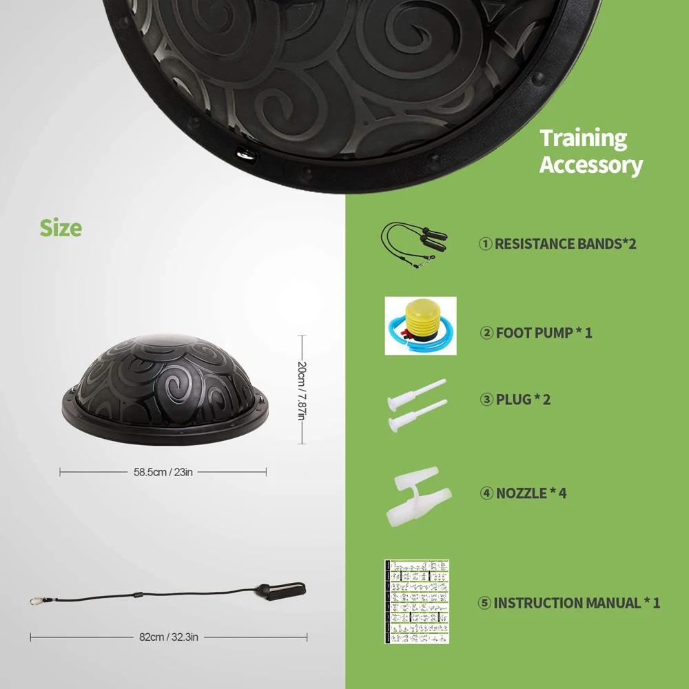 Balance Ball with Resistance Bands, Matte Surface Exercise Ball, Slip Resistant Yoga Half Ball for Balance, Stability