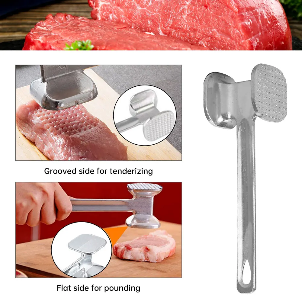 Meat Tenderizer Hammer 19cm Aluminum Alloy Household Steak Metal Mallet Heavy Duty Double-Sided Tenderizer Meat Tool