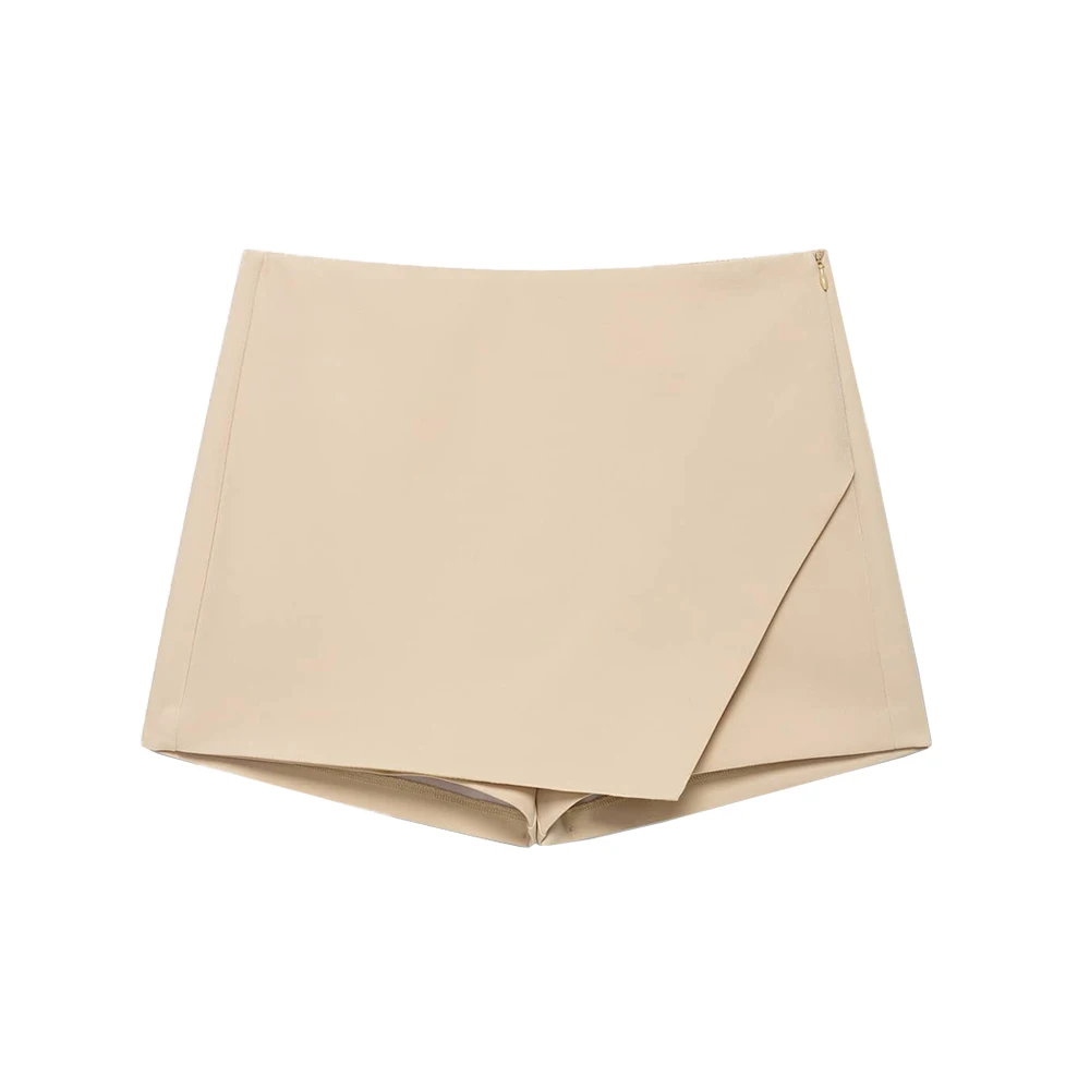 Women's Asymmetric Solid Color Skort Casual Side Zipper Shorts Skirts for Spring Summer Fashion