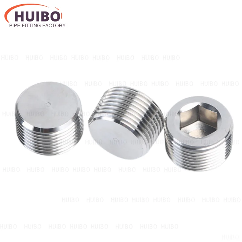 304 Stainless Steel Hexagon Pipe Connector 1/16 1/8 1/4 3/8 1/2 3/4 1-2 BSPT / NPT Male Countersunk End Plug Pneumatic Fitting