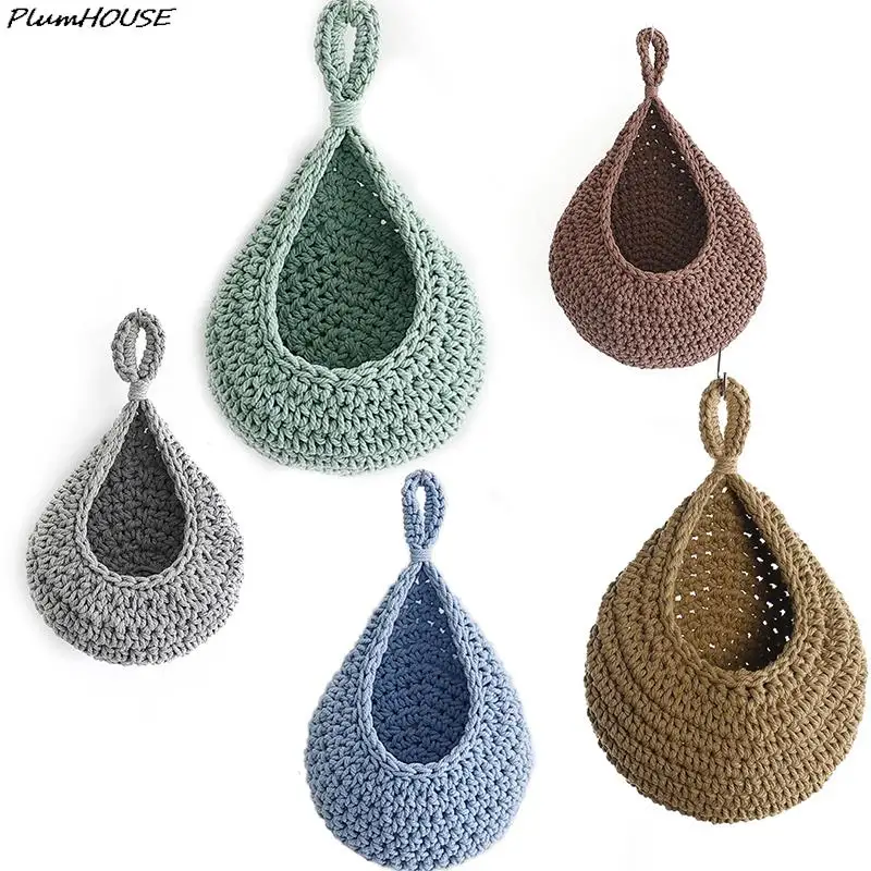 

Hanging Fruit Baskets for Kitchen - 3 Pack Boho Wall Hanging Basket, Handwoven Hanging Holder Teardrop Home Produce Basket