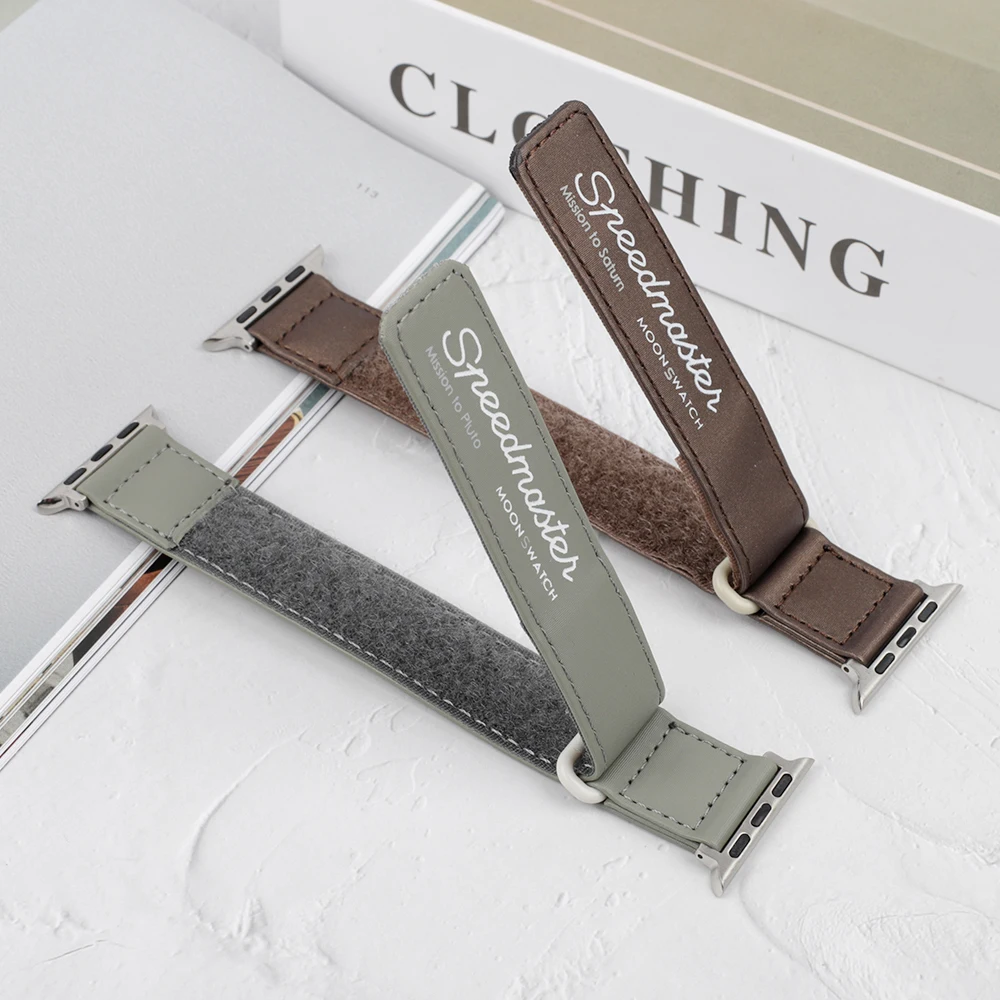 

Ремешок спортивный для Apple Watch Series 7 Band, кожаный браслет на липучке для смарт-часов, 45 мм 41 мм 44 мм 40 мм 42 мм 38 мм