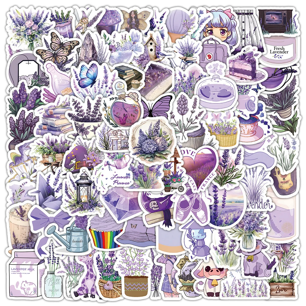 10/30/50/100pcs Cute Lavender Cartoon Stickers Aesthetic DIY Stationery Laptop Guitar Scrapbook Sticker Kawaii Decoration Decals