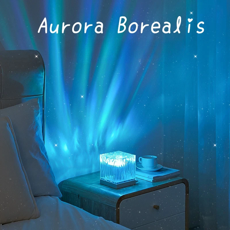 

LED Crystal Lamp Aurora Northern Light Projector Night Light Remote & Timer 17 Colors Water Ripple Lamp For Bedroom Sunset Light