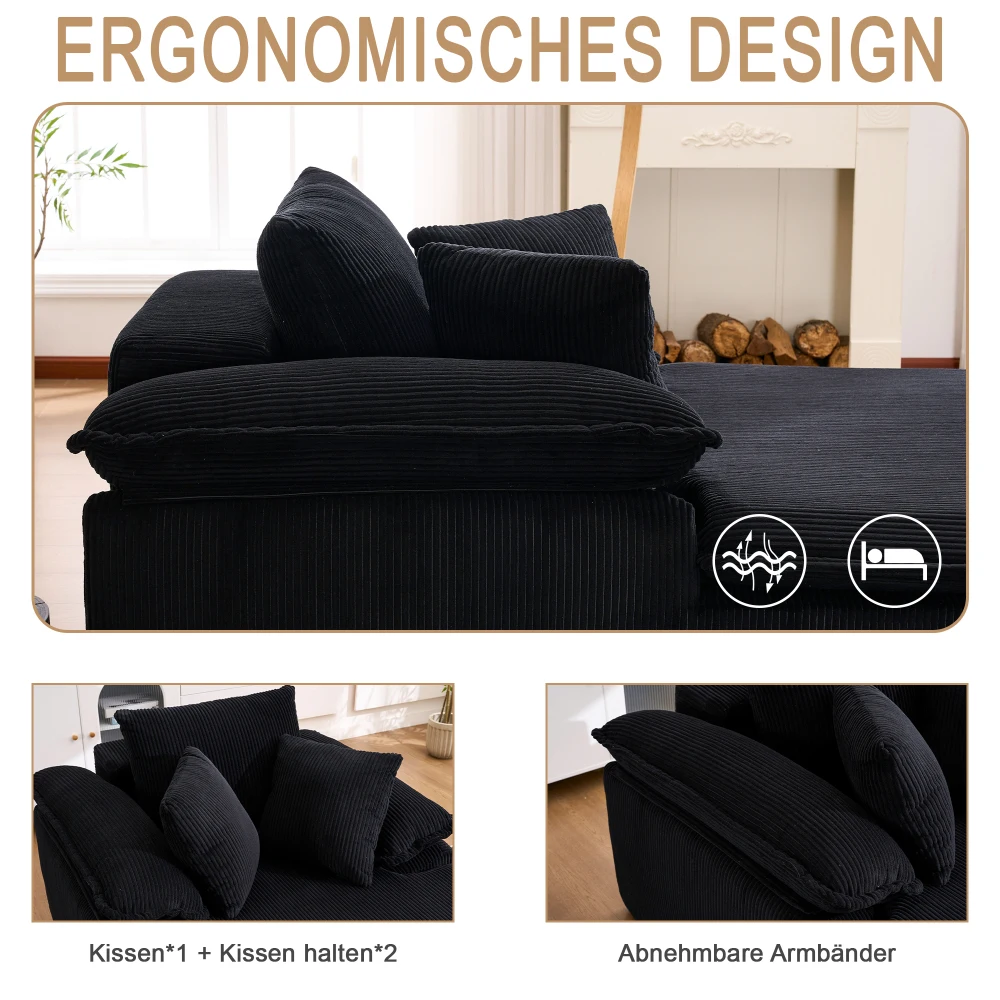 Modernes, bequemes Lese-Liegesofa mit breiten Armlehnen, keine Montage erforderlich, Sitzmöbel für das Wohnzimmer im Innenbereich – Detail 33