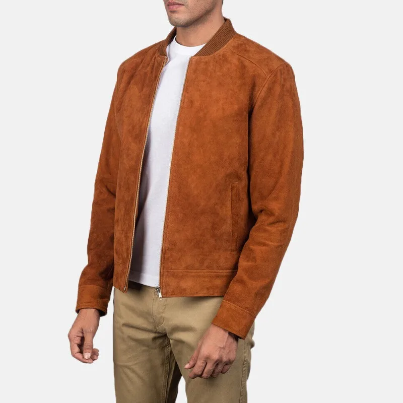 Man's Real Brown/Tan Suede Leather Jacket for Men's Leather Biker Jacket Men's Clothing