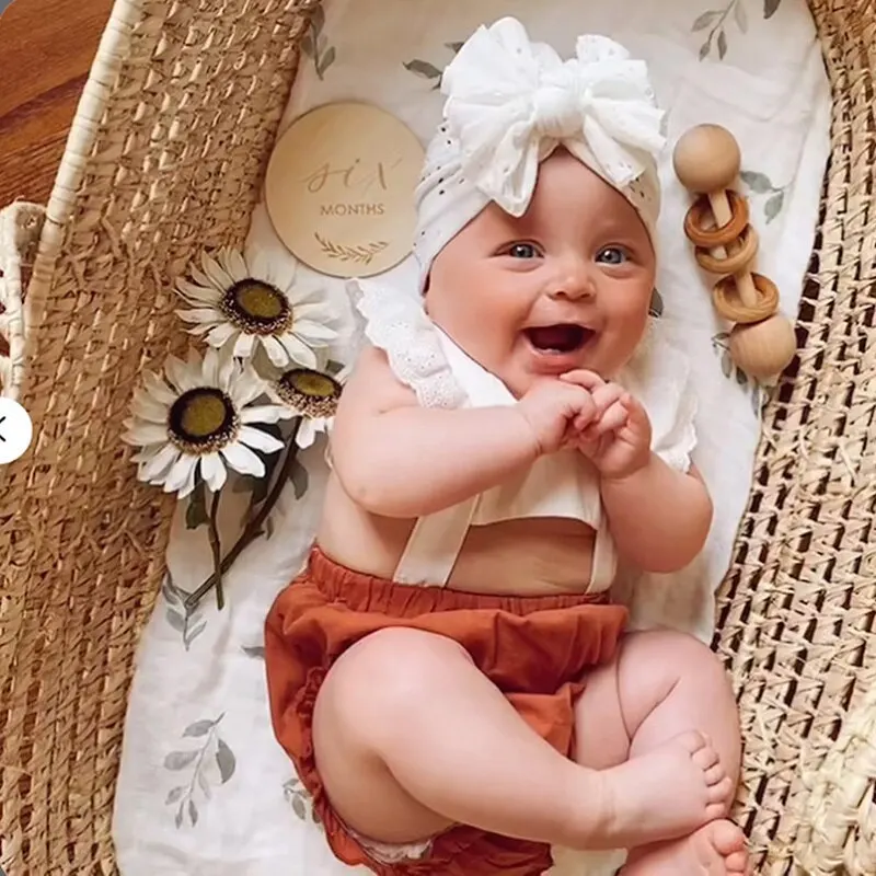 3 Pack Baby Breathable Caps Set Cotton, Newborn Sun Protection Bonnet with Bows - Solid Color White Pink Green Hypoallergenic