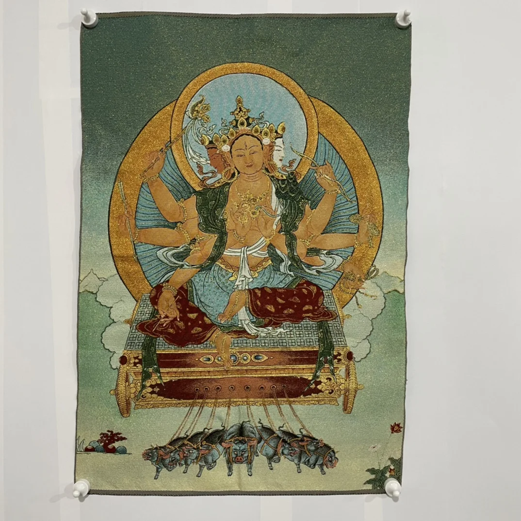 

35"Thangka Embroidery Tibetan Buddhism silk embroidery Cundhi Bodhisattva Buddha Terrace Thangka Worship Hall Town house