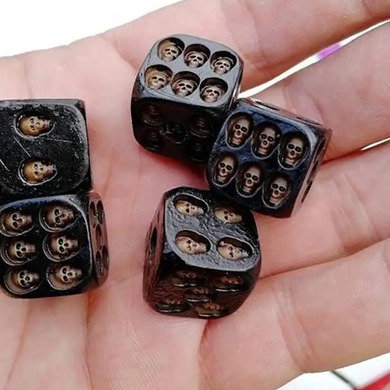 Black Skull Dice 1/5Pcs Skull Dice Cube Dice Halloween Dice Table Ornament Vintage Skeleton Dice For Halloween Board Games Poker 3