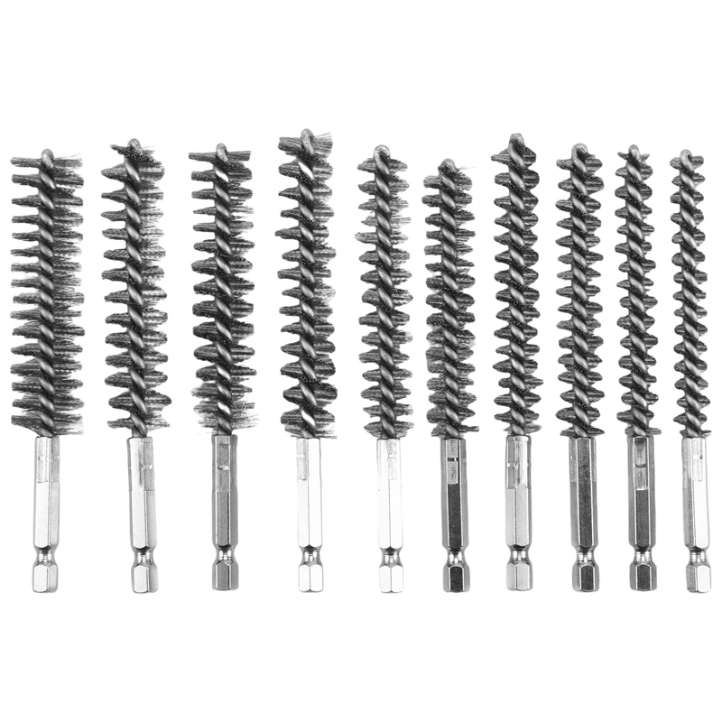 10PcsStainlessSteelBoreBrushInDifferentSizes14InchHexShank