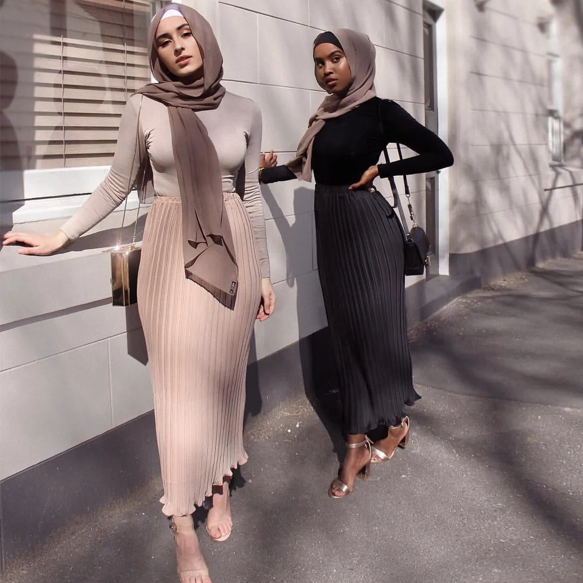 Chiffon Pleated Double-Layer Frill Maxi Skirt European American Solid Empire Pencil Skirts for Women arab muslim african skirt 2023 new europe and the united states large size pleated skirt african women s chiffon dress 496