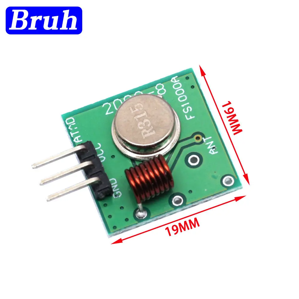 Détail des modules émetteur et récepteur 315/433MHz pour drone RC, avec leurs antennes et broches.