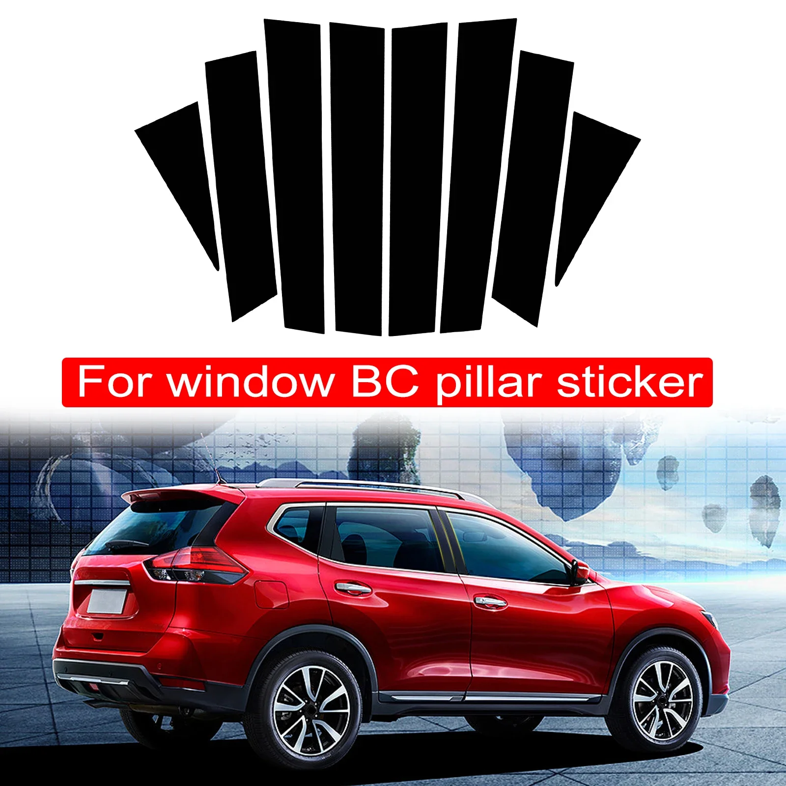 

8PCS Polished Pillar Posts Fit For Nissan X-Trail Rogue 2014-2018 Window Trim Cover BC Column Accessories Sticker Gloss Black
