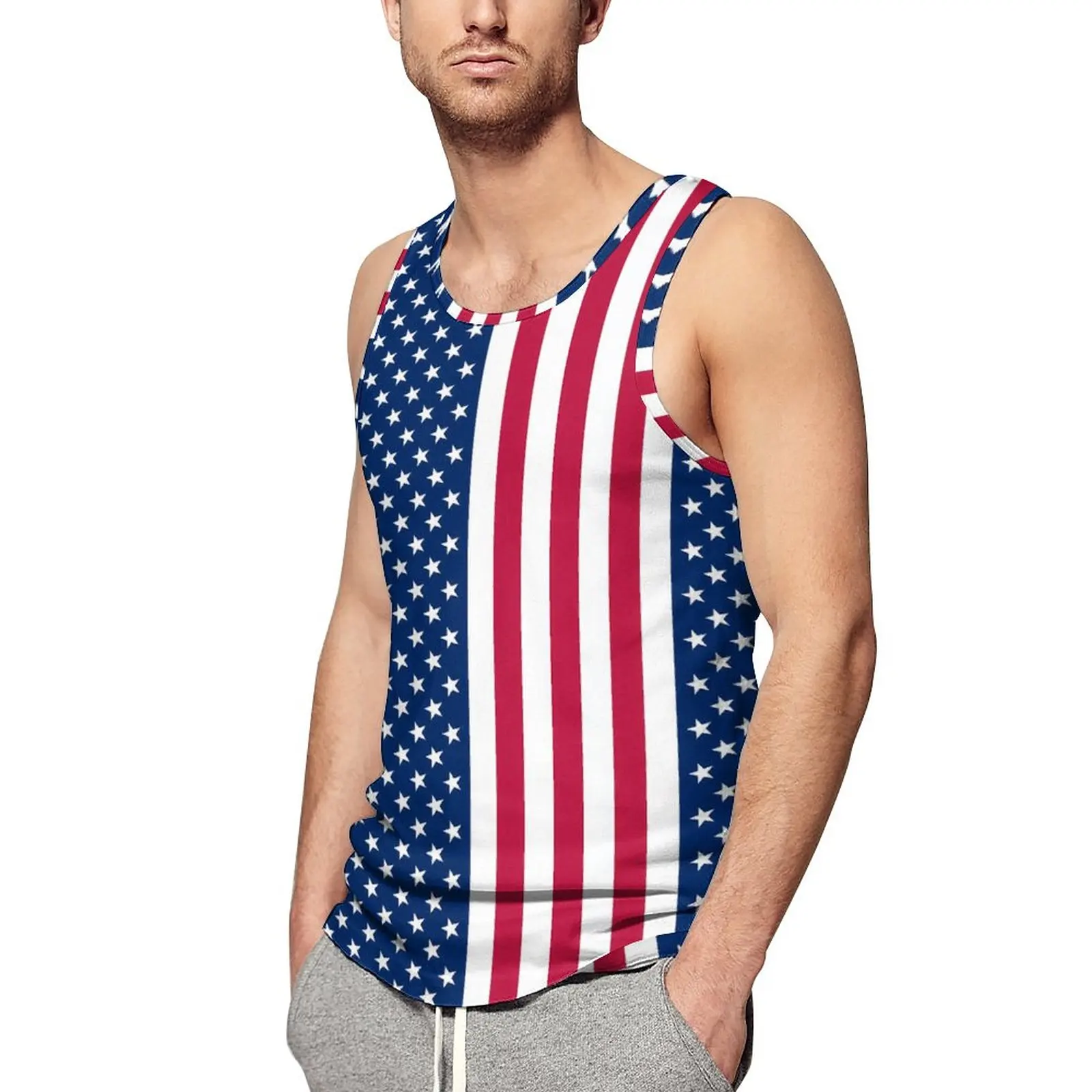 

American Flag Tank Top Man's Stripes And Stars Training Oversized Tops Summer Fashion Graphic Sleeveless Shirts