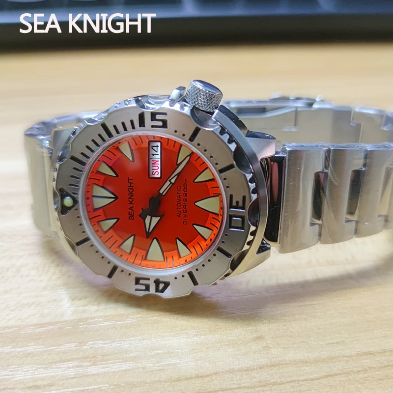

Sea knight Shark Monster Dive Watch Orange Dial Sapphire NH36 Automatic Mechanical 20Bar Water Resistant Luxury Wristwatch Men