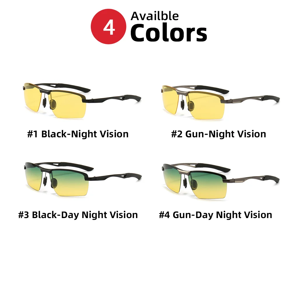 Men Day and Night Vision Glasses for Driving Yellow Polarized Lens Metal Rimless Frame UV400 Goggles Anti Glare Sunglasses night vision glasses night vision sunglasses driving sunglasses