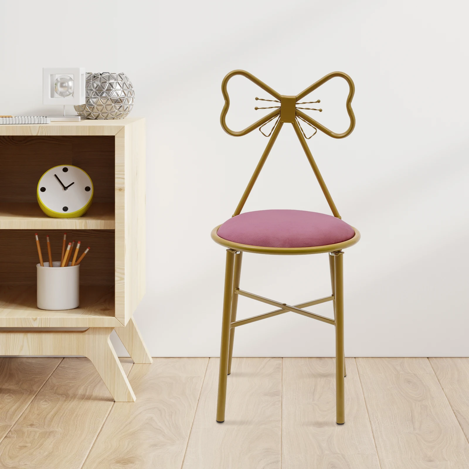 Modern Makeup and Dressing Chairs, Deep Pink Bow Shaped Dressing Chairs, Bedroom Princess Chairs with Bow Shaped Backrests 2