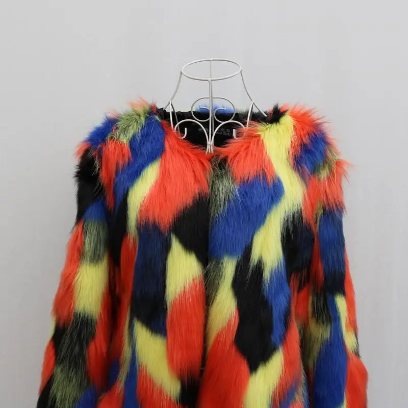 2023 Winter Korean Style Women's Faux Fur Jacket Colorful Round Neck Short Design Trendy Coats Female Faux Fox Fur Outwear S-9XL